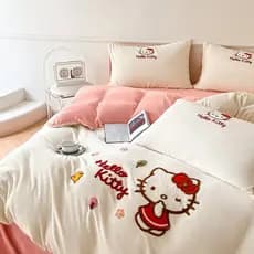 Leite veludo conjunto de quatro peças outono inverno engrossado colcha capa crianças Sanrio colcha mais veludo folha de
