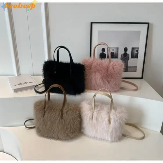 BEOHESP Bolsa Crossbody Feminina , De Ombro De Pele Sintética Macia Pelúcia Fashion , Sacola Quadrada Fofa