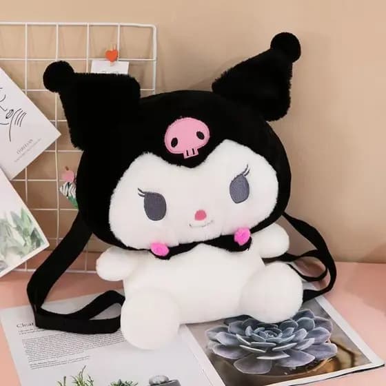 Mochila fofa canela cachorro mochila Sanrio tridimensional pelúcia desenho animado mochila diabo fofa mochila de estudan