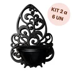 Kit 2 a 6 Un Vaso Arandela Provençal Arranjo Parede Preto 450ml Plástico Decoração Plantas Flores