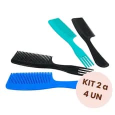 Kit 2 a 4 Pentes Cabelo Cacheado Garfo Desembaraço Plástico Cabo Largo Cores Sortidas