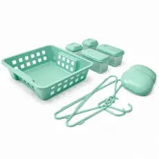 Kit Higiene e Cuidados Bebê Verde Completo Organizador Infantil 9 Peças Quarto Banho