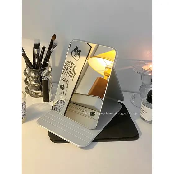 Bonito dobrável espelho de maquiagem feminino portátil desktop pequeno espelho estudante dormitório desktop Standable ta