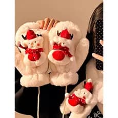 Bonito natal boneco de neve luvas de algodão de pelúcia meninas outono inverno Halter luvas peludas manter quente