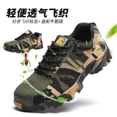 Sapatos de proteção do trabalho biqueira de aço sola de aço quatro estações respirável sapatos de malha voadora canteiro
