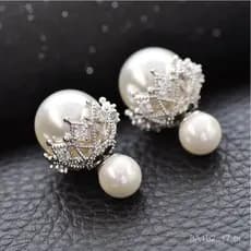 Brincos coreanos de pérola dupla face, elegantes brincos de prata 925, brincos simples e modernos de alta qualidade, ven