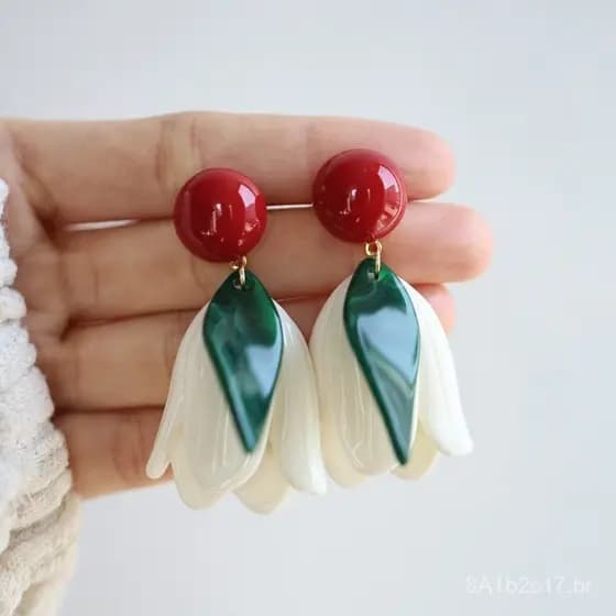 Brincos elegantes de prata S925 com design vintage de face redonda e tulipa em cores contrastantes para mulheres, brinco
