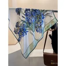 Novo lenço quadrado de 70cm com estampa de pintura a óleo para primavera e verão, lenço de seda vintage para mulheres, e