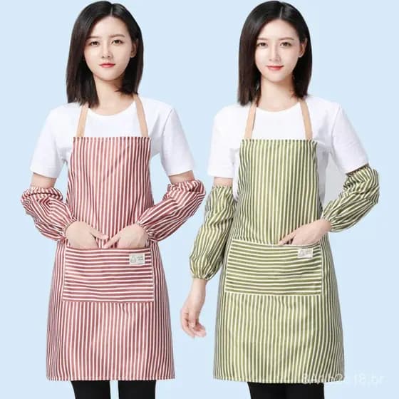 Conjunto de avental de cozinha com mangas, avental de cozinha à prova de óleo, macacão feminino elegante estilo coreano,