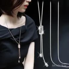 Colar de suéter coreano com pingente de rolo cravejado de diamantes e borla, colar longo para mulheres, acessório versát
