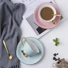 Conjunto de Xícaras de Café para Casal, Presente Simples, Caneca com Alça Dourada, Padrão Moderno de Escamas de Peixe, C