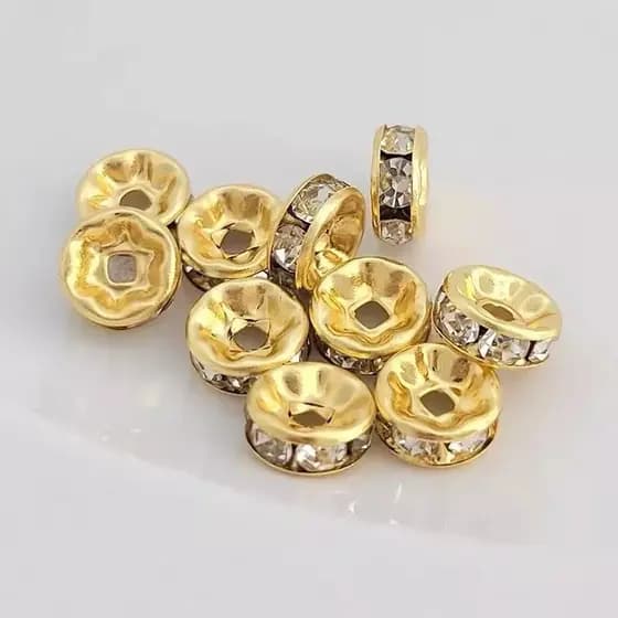 Kit 4 Cor Rondelle Com Strass - Dourado - 8mm - 200pçs