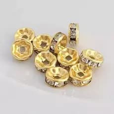 Kit 4 Cor Rondelle Com Strass - Dourado - 8mm - 200pçs