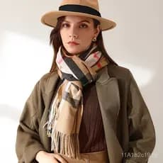 Cachecol Xadrez Feminino Outono/Inverno 2025, Cachecol de Imitação de Cashmere de Comprimento Médio, Cachecol Quente, Es