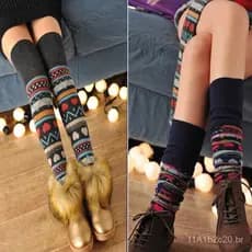 Novas meias de outono e inverno, meias de cano alto, polainas quentes em formato de coração de lã de coelho, meias longa