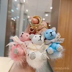 Chaveiro de urso de desenho animado com strass, chaveiro de urso para carro cravejado de diamantes, pingente de bolsa de