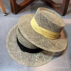Chapéu de praia feminino para o verão, proteção solar à beira-mar, chapéu de palha vazado, chapéu de palha de ráfia de e