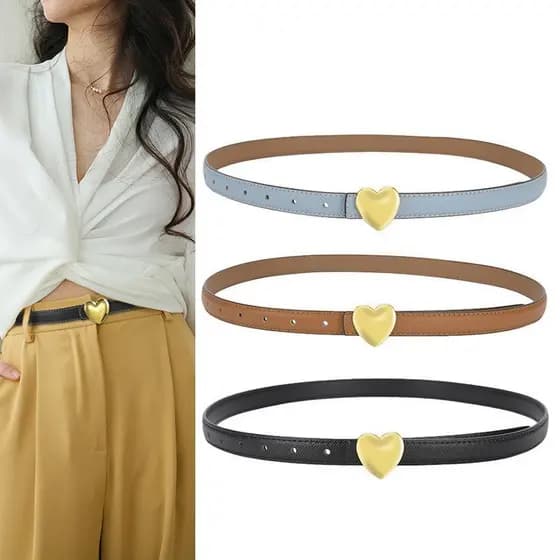 Cinto de couro com fivela em formato de coração para mulheres, estilo versátil de verão, cinto de cintura decorativo per