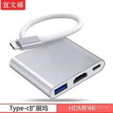Adaptador conversor de cabo TYPE-C para HDMI 3 em 1 4K, cabo USB de alta definição, estação de acoplamento.