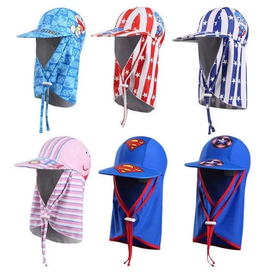 Touca de Natação Infantil Direto do Fabricante, Chapéu de Proteção Solar Infantil com Padrão de Desenho Animado, Chapéu