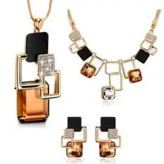 Conjunto de joias de estilo urbano elegante e moderno para mulheres, acessórios clássicos de cristal em formato geométri