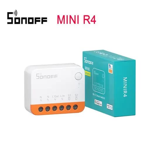 Interruptor inteligente mini Wi-Fi Sonoff MINIR4, interruptor de controle duplo para fios fase e neutro, controle remoto