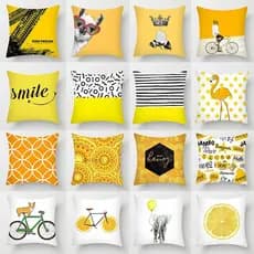 Capa de almofada estampada amarela de desenho animado para cabeceira de quarto, capa de almofada de veludo pele de pêsse