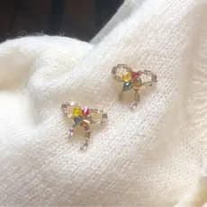 Brincos de prata 925 com strass, requintados, compactos, coloridos, com laço fofo e delicado, e clipes de orelha em form