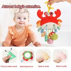 Carrinho de Berço Suspenso Móvel para Crianças com Chocalhos e Brinquedos de Pelúcia, Cordão Sensorial com Mordedor 1LIT
