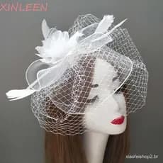 Chapéu Fascinator De Malha XINLEEN , De Véu Requintado De Penas , Laço Doce Elegante Noiva Bandana Casamento