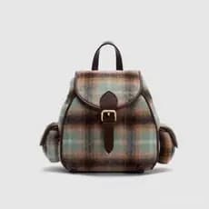 Mochila Feminina 2023 Outono/Inverno Nova Moda Gradiente Color Block Xadrez Mochila Universitária em Suede Retro