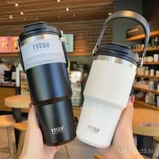 Copo Térmico Portátil TYESO Ice Master Cup de Grande Capacidade para Duas Bebidas, em Aço Inoxidável 304, com Canudo, pa