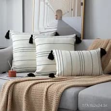 Almofada decorativa para sofá com franjas listradas, estilo minimalista moderno para sala de estar, almofada para janela