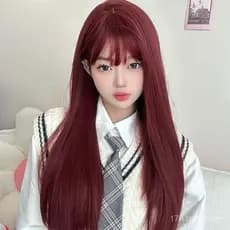 Peruca Koni para Mulheres, Cabelo Longo, Vermelho Rainha do Mar, Estilo Lolita Natural, Peruca Completa de Cabelo Liso L