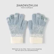 Luvas de lã femininas inverno à prova de frio engrossado bonito estudante sem dedos ciclismo quente à prova de vento tel