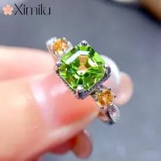 ♥ Nova princesa quadrado diamante 2 quilates verde oliva anel de cristal feminino luxo All-Match jóias