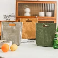 Saco de embalagem de papel DuPont, bolsa de cosméticos, bolsa de armazenamento ecológica de couro lavável, bolsa térmica
