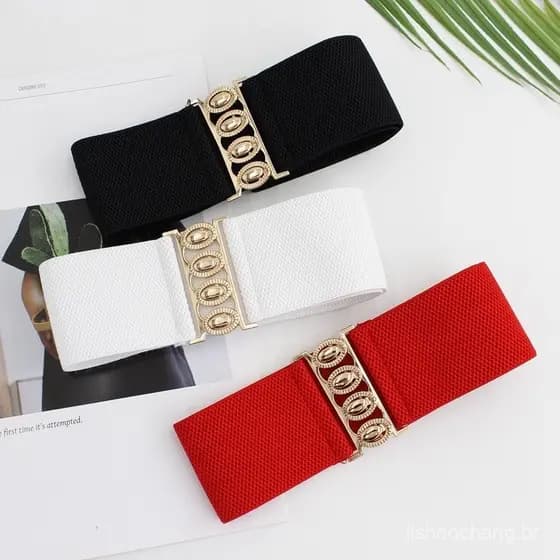 Cinto Elástico Feminino De Cintura Larga Moda Simples De Metal Fivela Espartilho BR