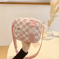 Nova bolsa de ombro de lona fofa em estilo japonês para meninas, bolsa transversal macia e divertida para estudantes.