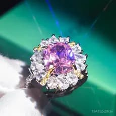Altamente recomendado na transmissão ao vivo: Anel de zircônia rosa imitação da África do Sul, banhado a ouro 18k, anel