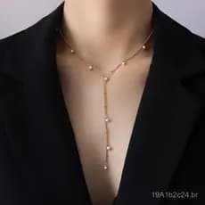 Colar longo com pingente em forma de Y e borla, estilo minimalista europeu e americano, corrente para clavícula em aço t