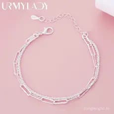 925 Prata Esterlina Lindas Pulseiras De Corrente Dupla Para Mulheres Moda Joias De Casamento Originais
