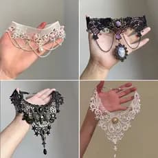 [B.Ling] Joias estilo gótico escuro colar de caveira de renda elegante e exclusiva corrente de clavícula da indústria pe