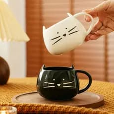 Caneca de Cerâmica de Gato Fofo, Caneca de Desenho Animado, Par de Canecas de Gato Preto e Branco, Caneca Doméstica para