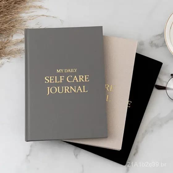 Planejador de Autocuidado em Inglês, Diário de Meditação Diário, Planejador com Capa de Tecido com Borda Dourada e Sem D