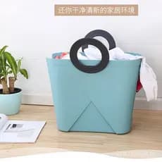 Nova cesta de roupa suja estilo bolsa, cesta de armazenamento feminina, caixa de armazenamento de plástico multiuso.