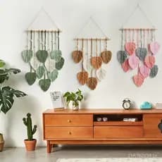 Nova tapeçaria criativa feita à mão com folhas de corda de algodão, decoração de parede em estilo boêmio, tapeçaria para
