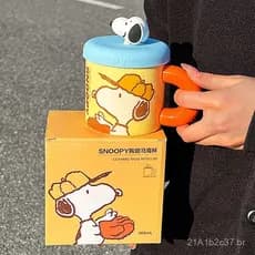 Caneca Snoopy para meninas, de alto valor estético, com tampa, caneca de café para presente, uso doméstico, caneca de ce