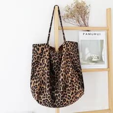 Bolsa tote com estampa de leopardo em estilo coreano, bolsa de ombro casual retrô de veludo, bolsa de lona de grande cap