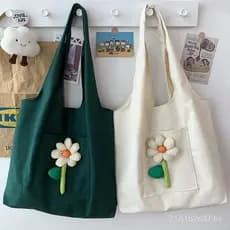 Nova bolsa de lona para mulheres, de ombro único, estilo japonês e coreano, com design floral fresco, bolsa de lona verm